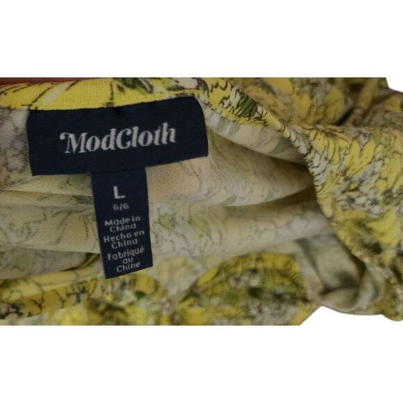 ModCloth Floral Short Sleeve Smocked ALine Fit Flare Dress Womens XL Yellow Dais - Picture 5 of 7